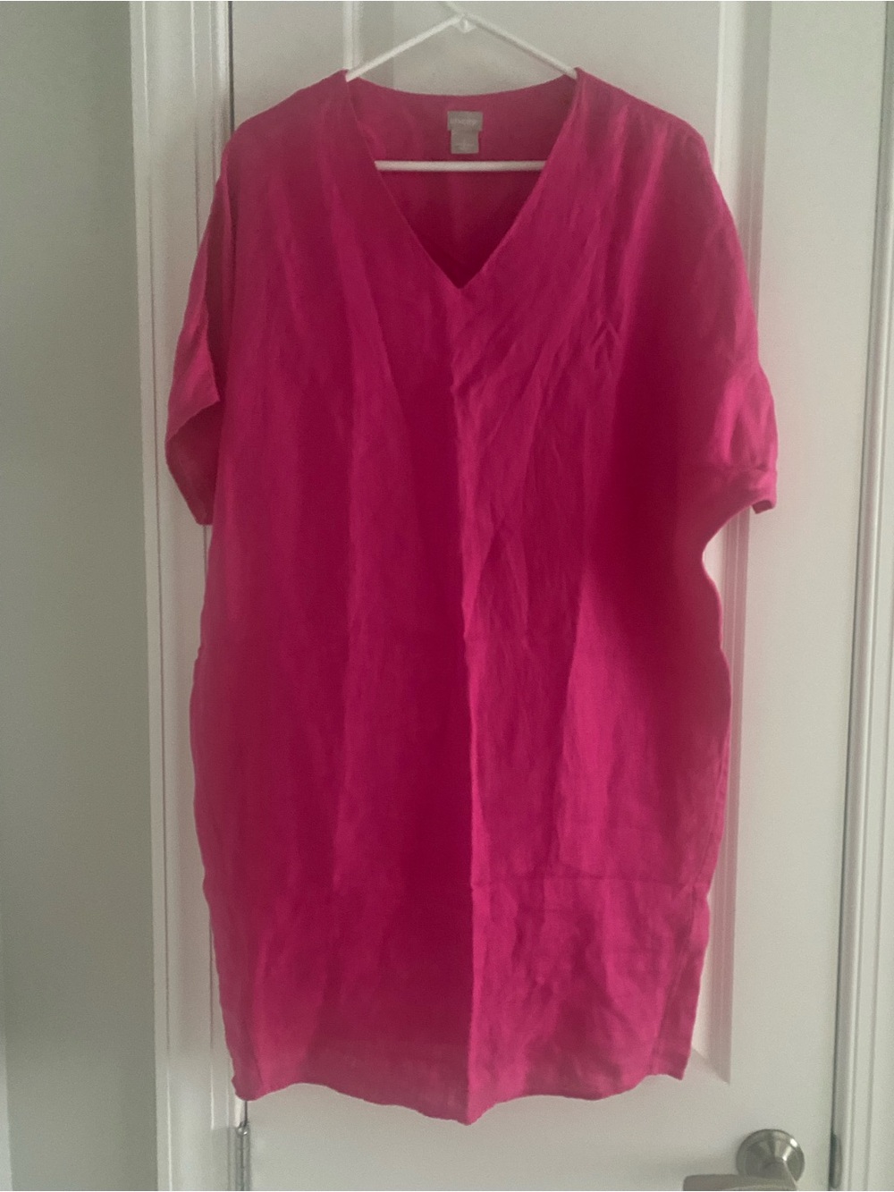 Chicos Pink Linen V Neck Dress Beautiful Size 1 Med
